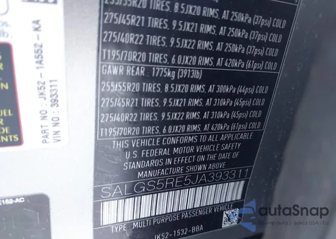 2018 Land Rover Range Rover 5.0L V8 Supercharged from USA, damaged, VIN SALGS5RE5JA393311